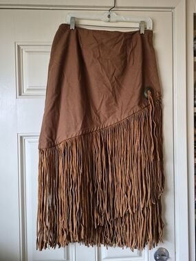 Vintage Wrap Skirt Leather Fringe L Western Cowgirl Rodeo